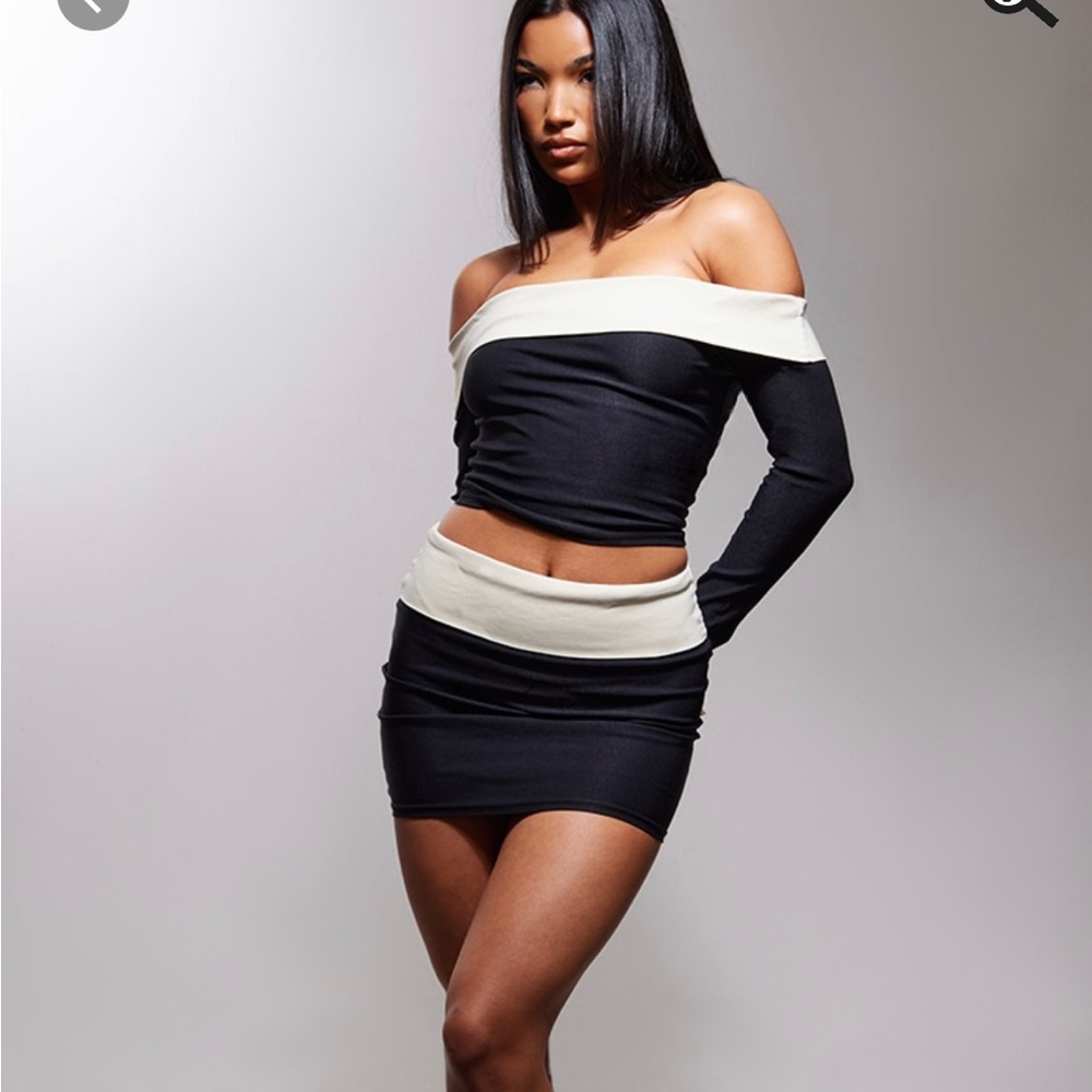 PLT Black stretch woven shirt and mini skirt - never worn - tags still attached